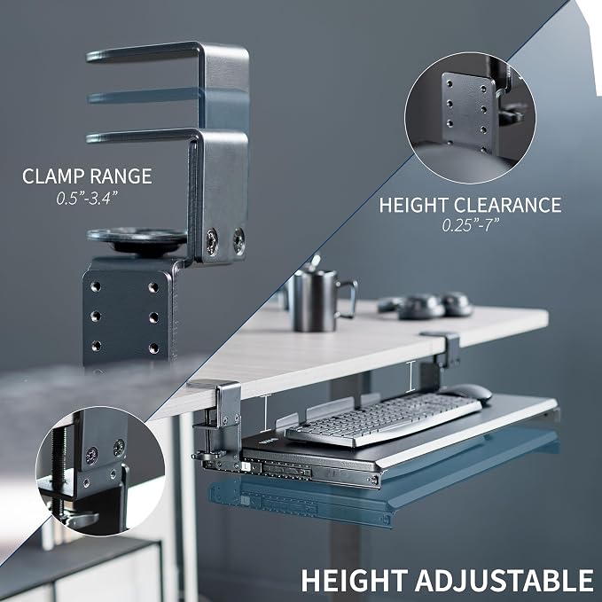 VIVO Large Height Adjustable Under Desk Keyboard Tray, C-clamp Mount System - Image 2