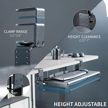 VIVO Large Height Adjustable Under Desk Keyboard Tray, C-clamp Mount System - Image 2