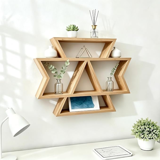 Solid Wood Hexagon Wall Shelf, Tiered Floating Plant Display Organizer - Image 9
