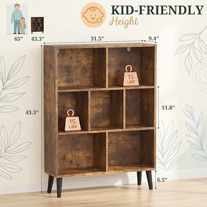 7 Cube Bookshelf, 3 Tier Mid-Century Modern Bookcase - Image 3