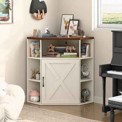 Corner Storage Cabinet, Farmhouse Corner Bookshelf - Image 4