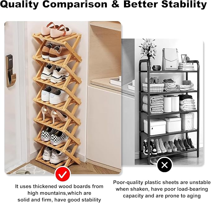 YYW Bamboo Shoe Rack for Entryway, Free Standing Shoe Racks Shelf Closet - Image 5