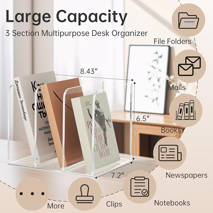 Acrylic Desk Organizer Book Organizer, Magazine File Holder, Vertical File - Image 2