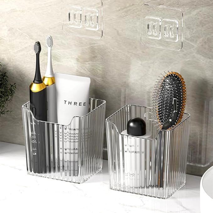 4 Pack Acrylic Wall Mount Organizer, Adhesive Cabinet Door Storage Bins - Image 6