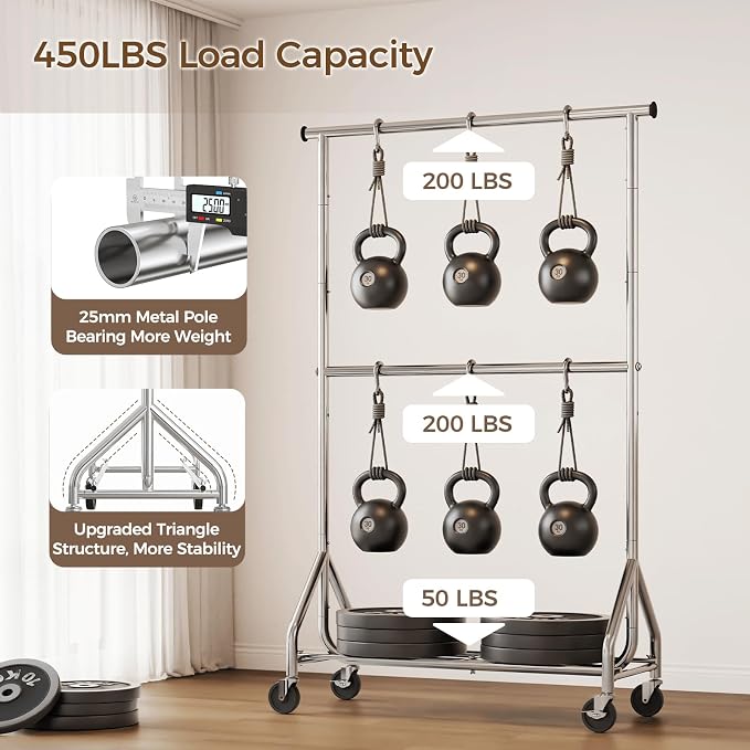 HYSEYY Heavy Duty Clothes Rack, Double Rod Clothing Rack - Image 7