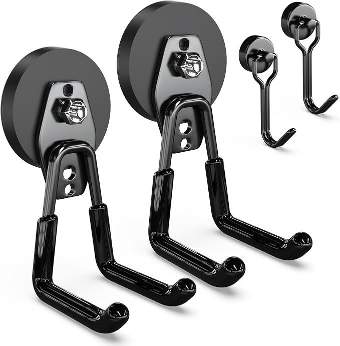3-H Heavy Duty Magnet Garage Hooks 2 Pack, Large Strong Magnetic Hooks by 3-H