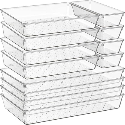 Criusia 12 Pack Large Clear Plastic Drawer Organizer Trays | MULTI-USE Acrylic by Criusia