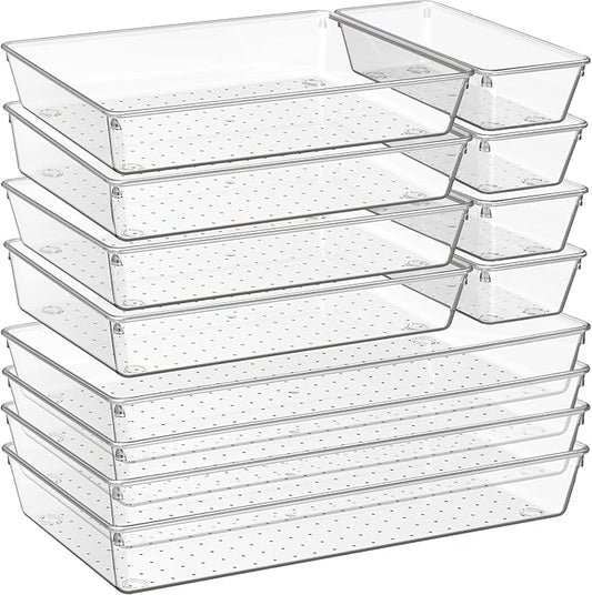 Criusia 12 Pack Large Clear Plastic Drawer Organizer Trays | MULTI-USE Acrylic by Criusia
