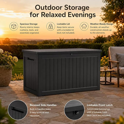 155 Gallon Outdoor Deck Storage Box, Large Waterproof Resin Patio Storage Box - Image 3