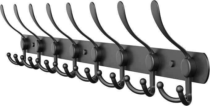 Coat Rack Wall Mount with 8 Tri Hooks, Stainless Steel 24 Inch – Black Matte by SAYONEYES