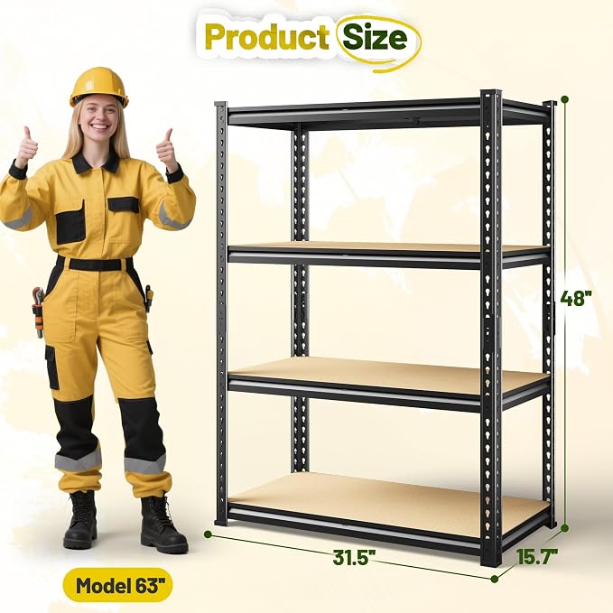 48" H Storage Shelves 31.5" W Garage Shelving Adjustable 1600LBS Metal Shelving - Image 2