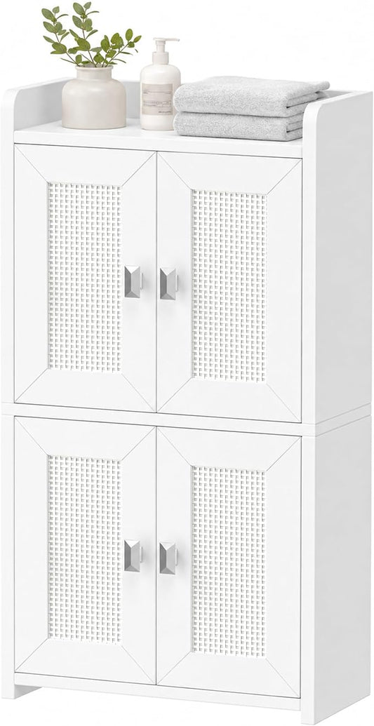 Akxomel 15" Rattan Small Bathroom Cabinet 4 Doors Adjustable Shelf White | by Akxomel