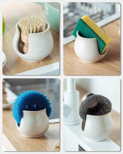 Sponge Holder for Kitchen Sink Counter, Ceramic Dish Sponge Caddy White Sink - Image 5