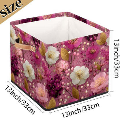 TropicalLife 13x13x13 Inch Large Fabric Storage Cube Pink Floral Print Foldable - Image 4