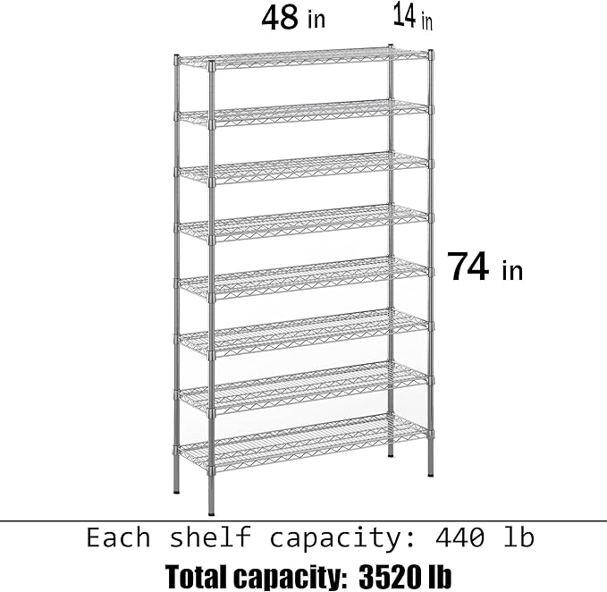 14" Deep x 48" Wide x 74" Height Wire Shelving Kit | 8-Tier | NSF Commercial - Image 3