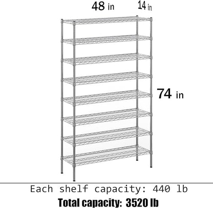 14" Deep x 48" Wide x 74" Height Wire Shelving Kit | 8-Tier | NSF Commercial - Image 3