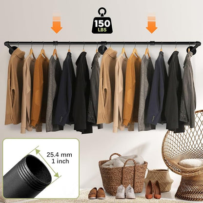 66.1" Industrial Pipe Clothing Rack, Wall Mounted Clothes Rack - Image 5