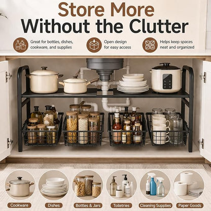 Under Sink Organizer, Expandable 2 Tier Storage Rack, 26.8" to 35.8" Adjustable - Image 7