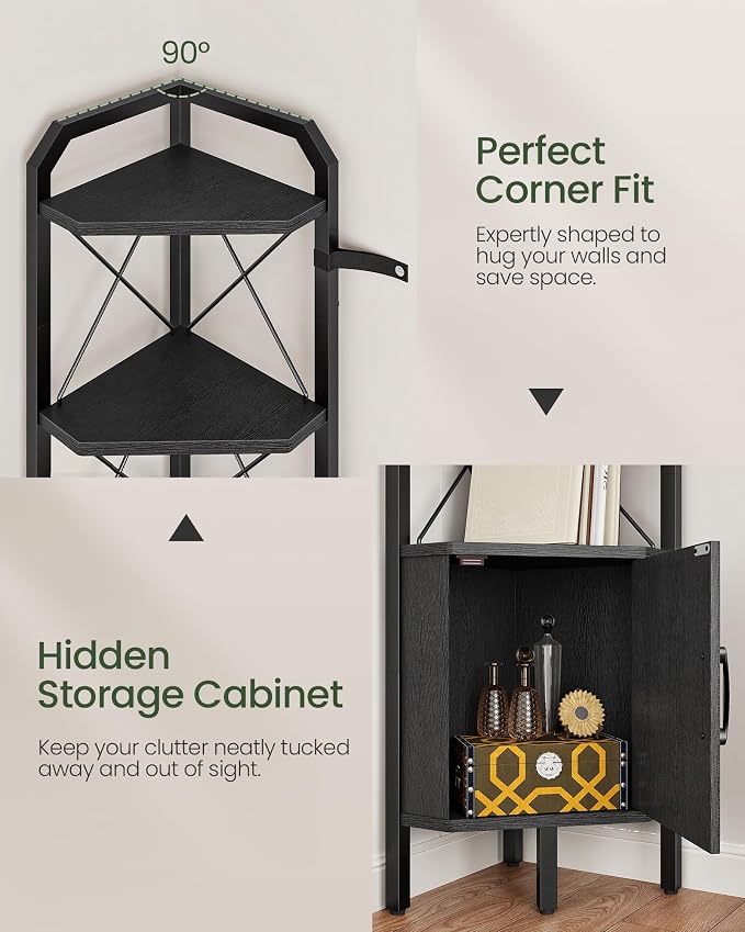 62.2" Corner Shelf with Cabinet, 4-Tier Tall Corner Bookshelf with X-Shaped and - Image 4