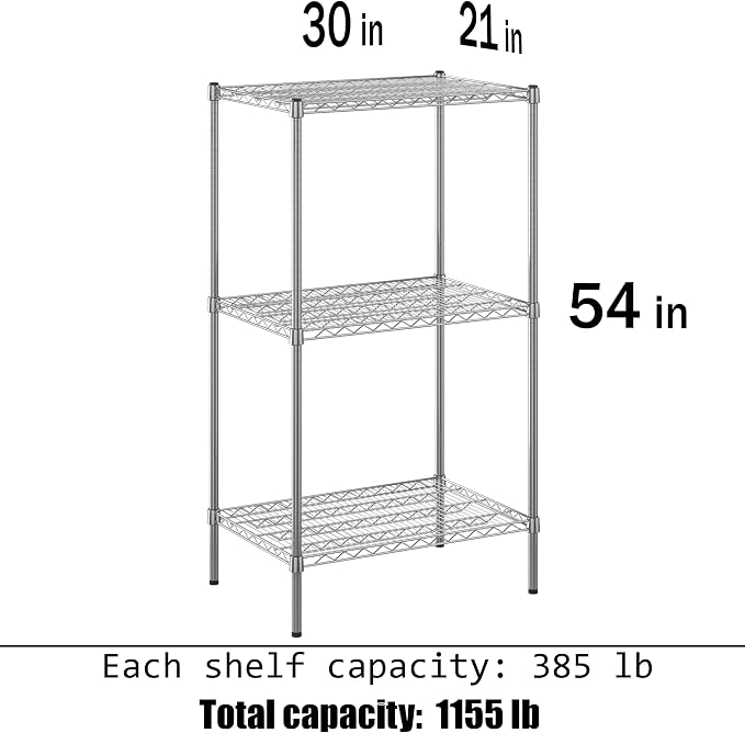 21" Deep x 30" Wide x 54" Height Wire Shelving Kit | 3-Tier | NSF Commercial - Image 3