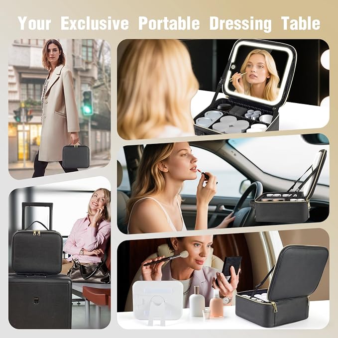 Makeup Bag with Removable Lighted Mirror, Travel Make up Bag with Lights - Image 6