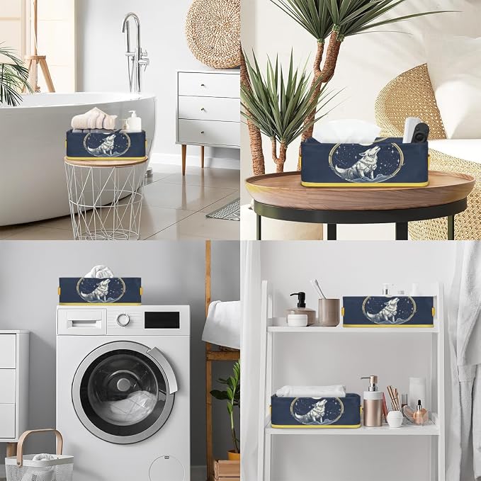 Wolf Stars Moon Bathroom Storage Basket, Foldable - Image 5
