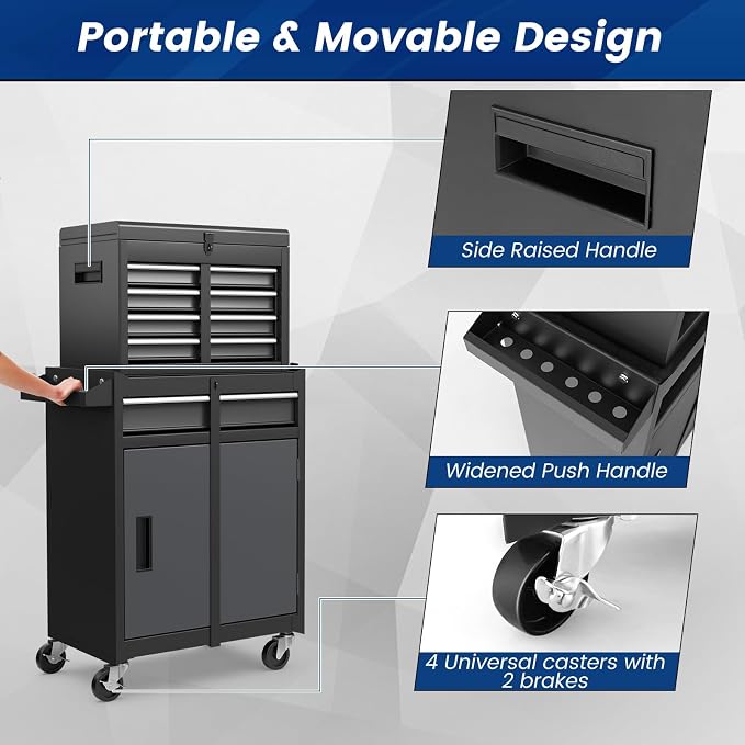 Goplus Rolling Tool Chest, 5-Drawer Tool Box Organizer w/Lockable Wheels & - Image 7