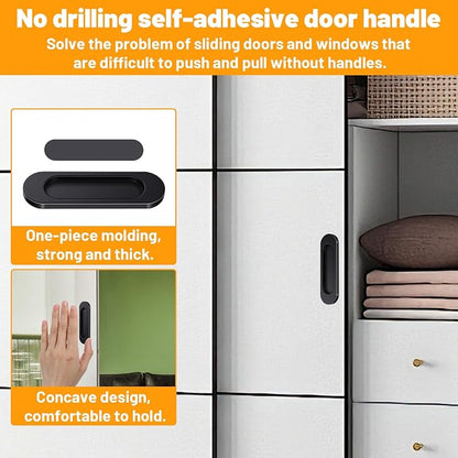 2 Pcs Self Stick Sliding Door Handles 4 '' Black Aluminum Alloy Adhesive Flat - Image 6