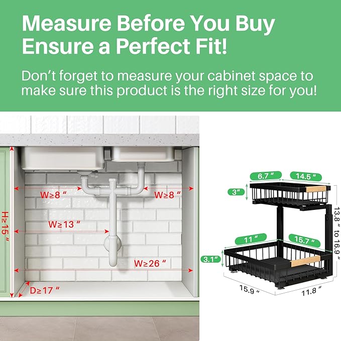 Under Sink Organizer, 2 Packs 2 Tier Under Sink Organizers and Storage - Image 2