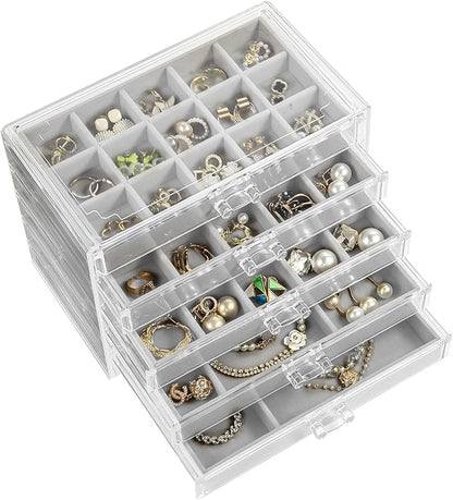 5 Drawers Clear Jewelry Box for Women and Girls, Acrylic Earring Holder by GUOER