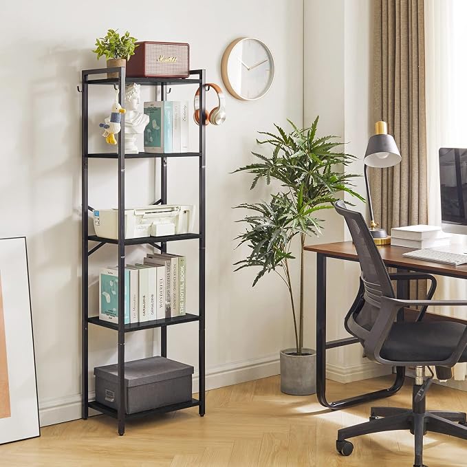 YMYNY Bookshelf, 5-Tier Ladder Shelf Organizer, Narrow Shelving Unit, Corner - Image 4