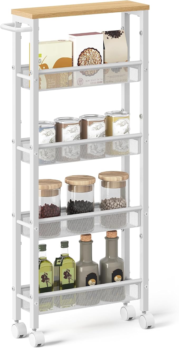 VASAGLE Slim Rolling Cart, 5-Tier Storage Cart, Narrow Cart by VASAGLEbySONGMICSHOME