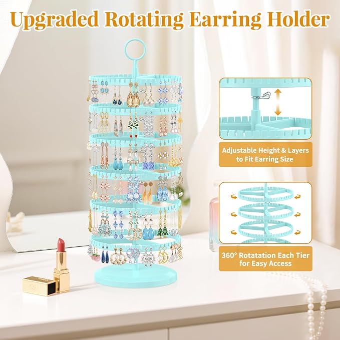 EsLuker.ly Earring Holder Organizer Rotating Stud Display Tree Rack, 6 Tier | - Image 2