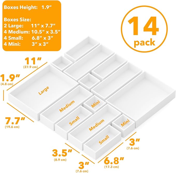 SpaceAid 14-Piece Bamboo Drawer Organizer Storage Boxes Set, Wood Tray Junk - Image 3