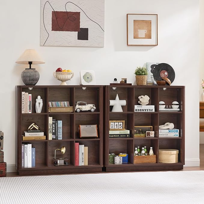 9 Cube Bookshelf, Wood Floor Standing 3-Tier Cubby Book Shelf - Image 7