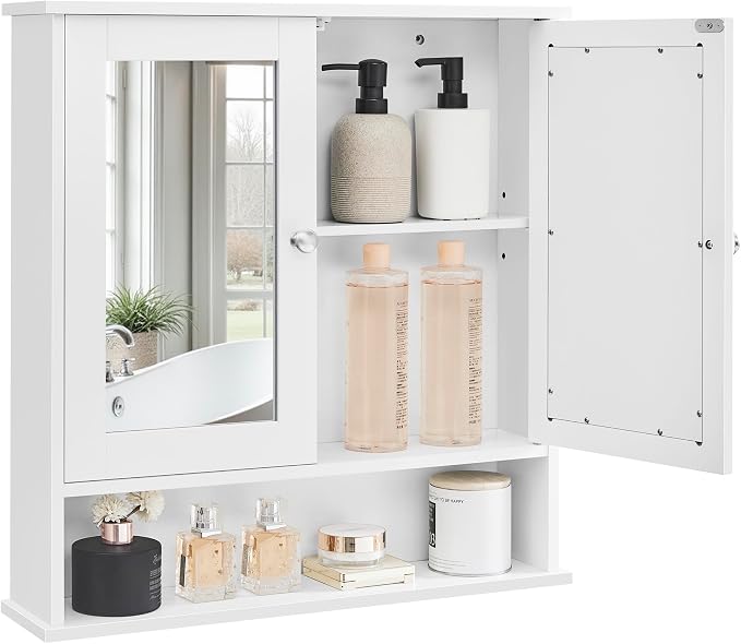 VASAGLE Bathroom Cabinet with Mirror, Wall Cabinet with 2 Mirrored Doors by Unknown