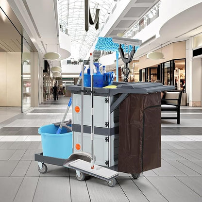 Commercial Janitorial Cleaning Cart: 3 Shelves + 2 Cabinets + Oxford Bag + Cover - Image 3