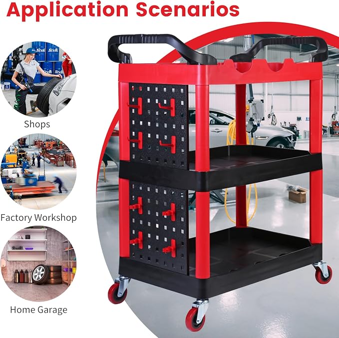 MaxWorks 50886 3 Shelf Rolling Utility Service Cart - Image 7