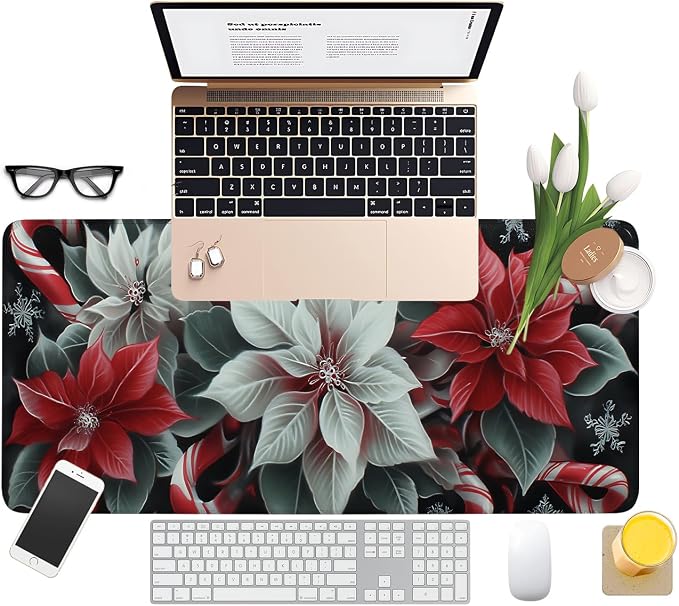 Christmas Flowers Gaming Mouse Pad 31.5"x11.8"Desk Mat Anti-Slip Rubber Base & - Image 8