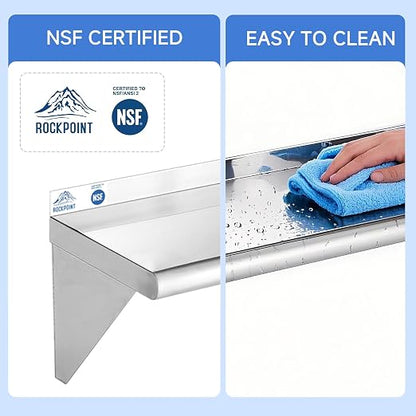 ROCKPOINT Stainless Steel Shelf 10 x 30 Inches 225lb, NSF Metal Commercial - Image 4