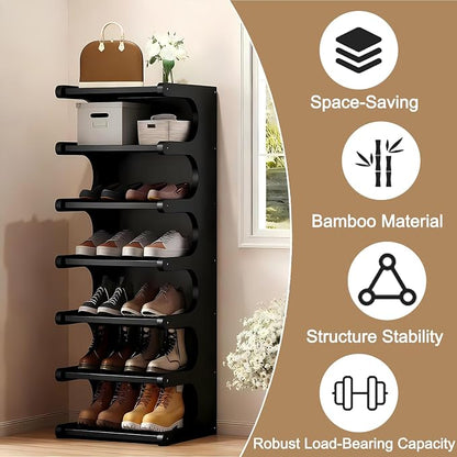 7-Tier Bamboo Shoe Rack, Vertical Narrow Shoe Rack - Image 3