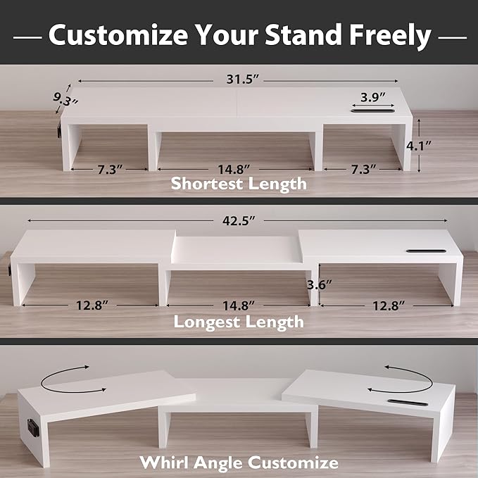 BONTEC Dual Monitor Stand Riser, Adjustable Length & Swivel Angle, Ergonomic - Image 3