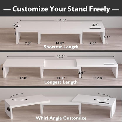 BONTEC Dual Monitor Stand Riser, Adjustable Length & Swivel Angle, Ergonomic - Image 3