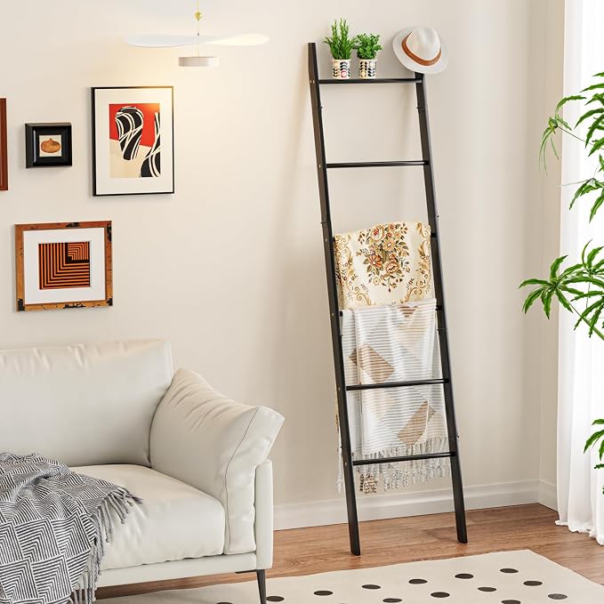 BAMBANG 6-Tier Blanket Ladder for Living Room, Blanket Quilt Ladder Rack Rustic - Image 7