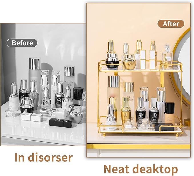 2 Tier Bathroom Cabinet Countertop Organizer Perfume Lipstick Makeup Organizer - Image 4
