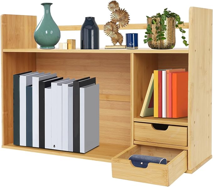 Bamboo Desktop Bookshelf 2-Tier Short Bookshelf - Image 6