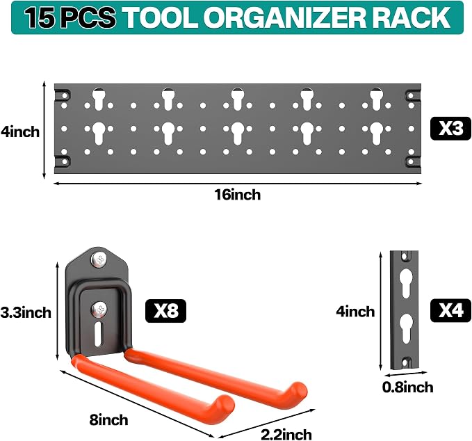 EVERHANGER Garage Tool Storage Organizer Wall Mount, Versatile Garden Tool Rack - Image 2
