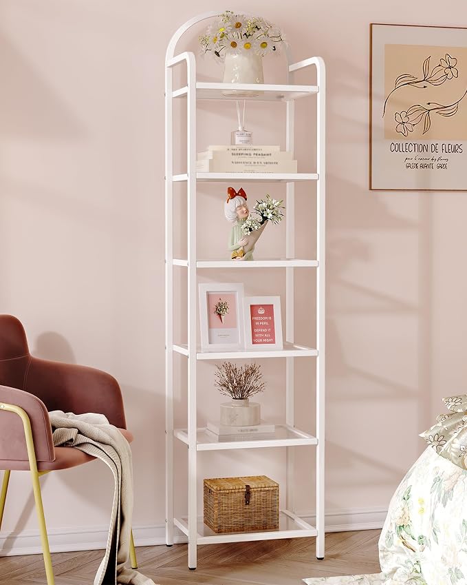 Hzuaneri Bookcase Bookshelf, Tempered Glass Bookshelves | Slim Shelving Unit - Image 4