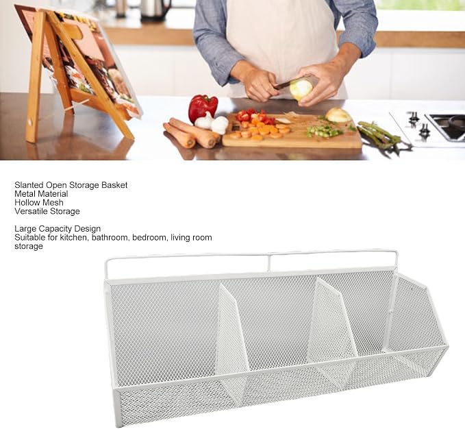 Metal Wire Basket, 3 Grids Wall Hanging Baskets, Wall Mount Slanted Opening - Image 2