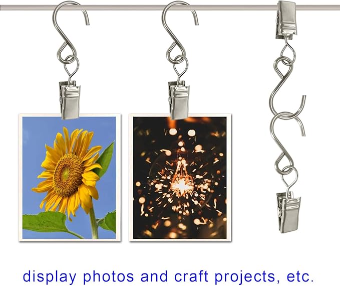 Stainless Steel S Hooks Curtain Clips, 50 Pack Hanging Party Lights Clips - Image 6